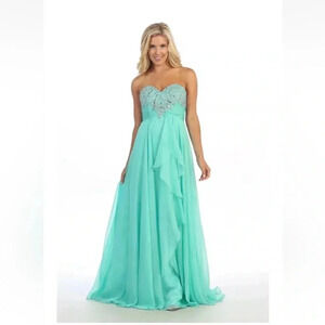 Romantic Sexy Strapless Mint Chiffon Evening Gown/Prom Dress/Beaded Bodice Sz 6